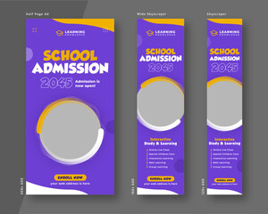 Wall Mural - education and admission web banner template. half page ad and wide skyscraper ad design set