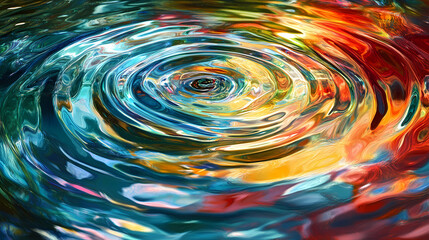 Wall Mural - Colorful water swirl creates mesmerizing patterns with vibrant hues and reflective surfaces in artistic representation. Labyrinth of Liquid Light. Illustration