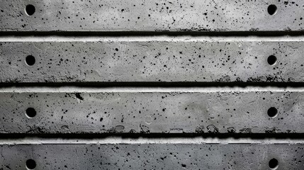 Poster - A close-up of textured concrete surfaces with horizontal lines and circular holes, showcasing an industrial aesthetic.