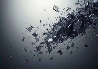 Poster - An artistic representation of an explosion's aftermath, featuring a cloud of broken pieces