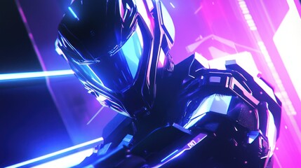 Poster - Futuristic Cyberpunk Soldier with Neon Lighting and Advanced Technology