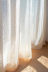 Wall Mural - Soft sunlight filters through delicate curtains, casting gentle