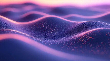 Poster - Abstract digital landscape with glowing particles and wavy surface