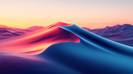 Poster - Neon Dream Landscape A Vibrant Abstract of Orange and Blue with Flowing Curves, Digital Art