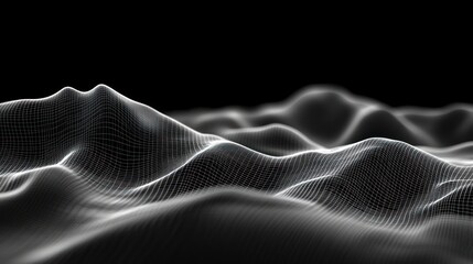 Poster - Abstract White Wireframe Landscape on Black Background Visualisation