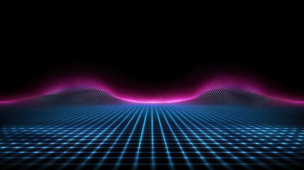 Poster - Futuristic landscape of a neon grid with pink and blue waves in perspective