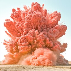 a powerful explosion with flames and chaotic smoke, scattering debris everywhere