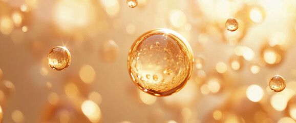 Aufkleber - Close-up of floating soap bubbles in golden light, creating a dreamy, soft atmosphere. The image symbolizes beauty, lightness, and the delicate nature of bubbles.