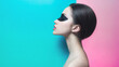 © Daniel L - Minimalist portrait, artistic beauty, woman with black eye mask, side profile, pastel background, surreal, modern fashion, conceptual art, creative makeup.