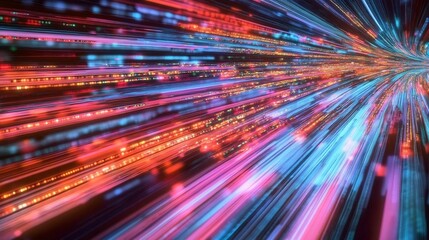 Aufkleber - Vivid explosion of colors and light beams symbolizing speed in technology and data transfer : Generative AI