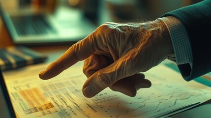 Poster - Analyzing Financial Data: Hand Pointing to Stock Market Graph Charts