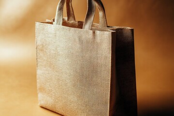 Poster - Texture Rich Brown Jute Shopping Bag with Handles Against a Soft Toned Background : Generative AI