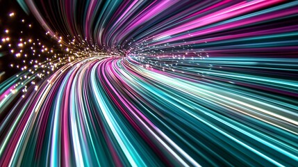 Poster - Dynamic Colorful Light Trails with Sparkles Representing Speed and Motion : Generative AI