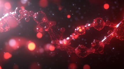 Poster - Abstract Red Molecular Structure Background with Bokeh Effect and Particles