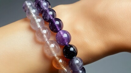 Poster - Close-up of beautiful gemstone bracelets adorning a hand showcasing elegance and fashion in accessories : Generative AI