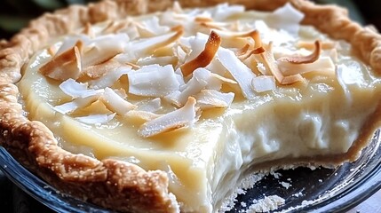 Poster - A delicious coconut cream pie topped with toasted coconut flakes and crust : Generative AI