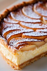 Poster - Delicious gourmet apple tart dessert beautifully presented with powdered sugar on top and sliced apples : Generative AI