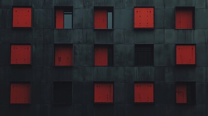 Poster - Red and Grey Building Facade: A Study in Contrast