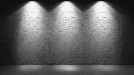 Poster - minimalist gray wall illuminated by three spotlights, creating dramatic effect. Perfect for showcasing art or photography