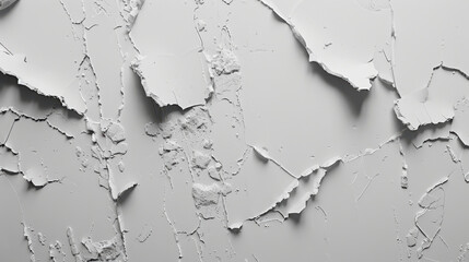 Poster - Peeling white paint on textured wall creates abstract pattern, showcasing layers and cracks that evoke sense of age and wear