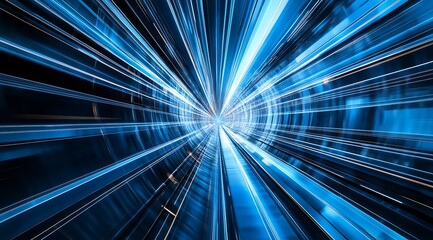 Fototapete - Abstract high-speed blue light streaks creating a futuristic background for technology and innovation concepts : Generative AI