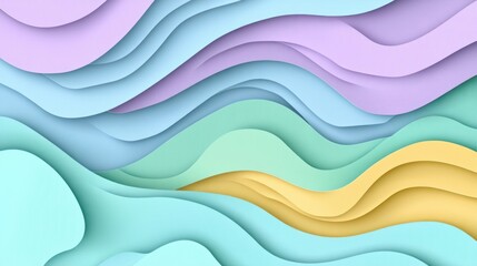 Poster - Pastel Paper Cut Waves Elegant Background with 3D Effect Design