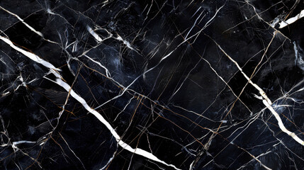 Poster - Luxurious black marble with striking white and gold veins, perfect for elegant interiors and design projects. This stunning surface adds sophistication and depth to any space