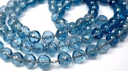 Poster - Elegant strands of blue glass beads meticulously arranged for a stunning display : Generative AI