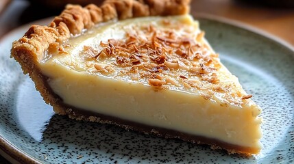 Aufkleber - A tempting slice of coconut cream pie beautifully presented on a speckled plate : Generative AI
