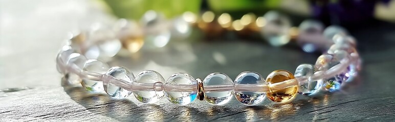 Poster - Delicate gemstone bracelet featuring translucent beads with a soft glow and elegant appearance : Generative AI