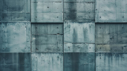 Poster - textured concrete wall with grid pattern, showcasing various shades of blue and gray, highlighting imperfections and industrial aesthetics