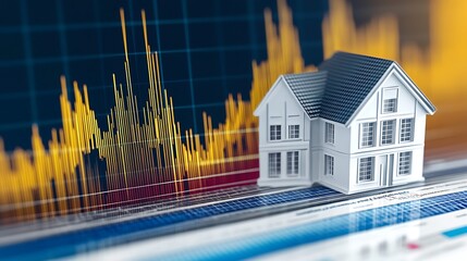 Poster - Stylized model house on a financial chart showcasing real estate market trends with vibrant colors : Generative AI