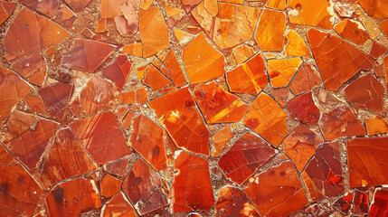 Poster - Beautiful orange and red mosaic of natural stone pieces, showcasing intricate patterns and textures. This vibrant surface adds warmth and character to any space