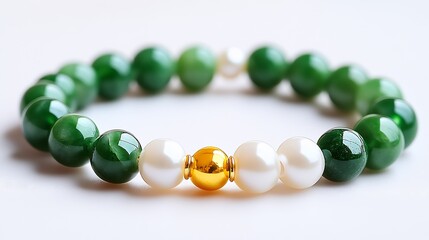 Poster - Elegant jade and pearl bracelet featuring rich green colors and a gold centerpiece for trendy accessories : Generative AI