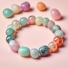 Poster - Close-up view of a colorful gemstone bracelet with various gemstones highlighting natural beauty and artistic craftsmanship : Generative AI
