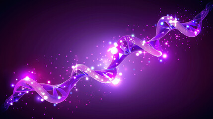 Poster - colorful dna strand with glowing lights on dark background, representing genetic science and innovat