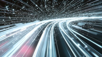 Leinwandbilder - Dynamic light trails creating a sense of speed and motion through a dark space with glowing particles : Generative AI