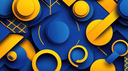 Poster - Abstract geometric background in blue and yellow with dynamic composition