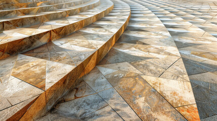 Poster - Textured stone steps with geometric patterns create stunning visual effect. warm tones and intricate design invite exploration and admiration