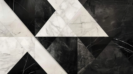 Poster - Modern geometric marble pattern in black and white tones, showcasing stylish design with contrasting textures and colors, perfect for interior decor