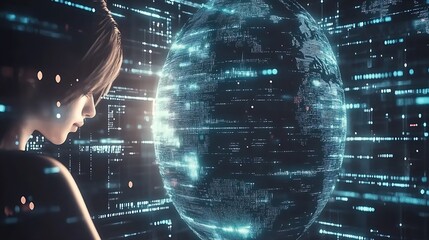 Fototapete - Impressive depiction of a digital globe seen from the side highlighting data connectivity and modern technology : Generative AI