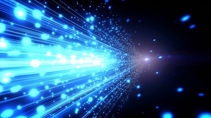 Fototapete - Explosive burst of bright blue particles illustrating the speed of light and advanced scientific technology : Generative AI