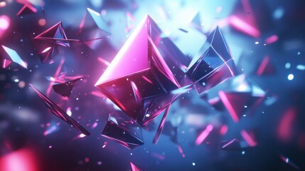 Poster - Abstract Futuristic Background with Geometric Shapes and Neon Lighting