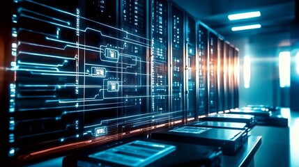 Aufkleber - High Technology Data Center with Advanced Servers and Digital Circuitry Visualization : Generative AI