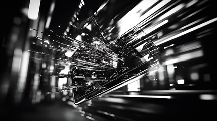 Fototapete - Explosive motion graphic showcasing a card amidst a high-speed digital city environment : Generative AI