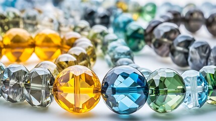 Poster - Close-up view of vibrant multifaceted gemstone beads showcasing their intricate shapes and colors : Generative AI
