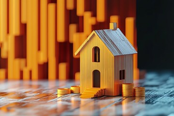 Aufkleber - Conceptual wooden house with golden coins illustrating financial growth in real estate investment : Generative AI