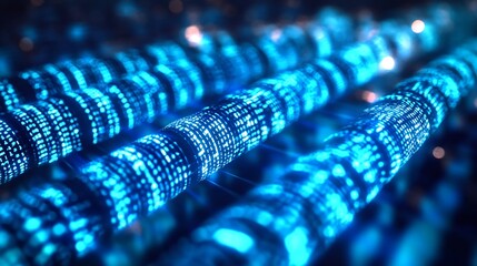 Leinwandbilder - Closeup of glowing data lines revealing intricate binary code in a modern digital space : Generative AI