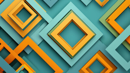Poster - geometric shapes in vibrant colors create modern abstract background. layered squares in orange and 