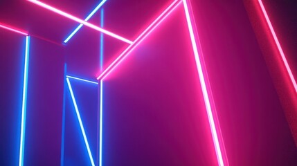 Poster - Abstract Neon Light Installation with Pink and Blue Geometric Shapes